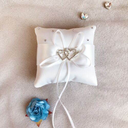 Wedding Ceremony Ivory Satin Crystal Flower Ring Bearer Pillow Cushion