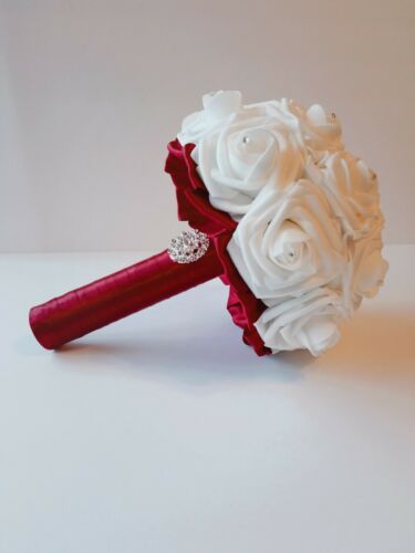 White And Burgundy Bridal Bouquet, bridesmaid bouquet, white wedding bouquet,
