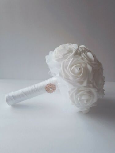 White Bridal Bouquet, white bridesmaid bouquet, white wedding bouquet, brooch,
