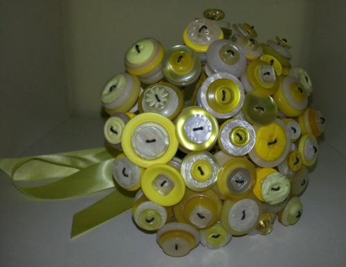 Stunning Yellow & Cream Button Wedding Bouquet Alternative to Flowers