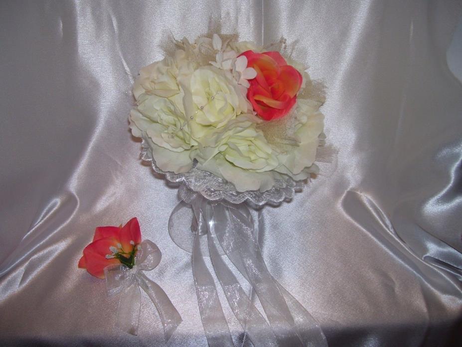 White Cream Ivory Wedding Bouquet Brides Maid of Honor Groom Usher Bridal Cora