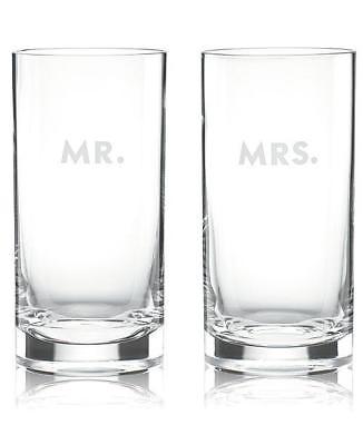 KATE SPADE ~ Darling Point Mr and Mrs HIGHBALL Hiball Glasses Set of 2 NIB