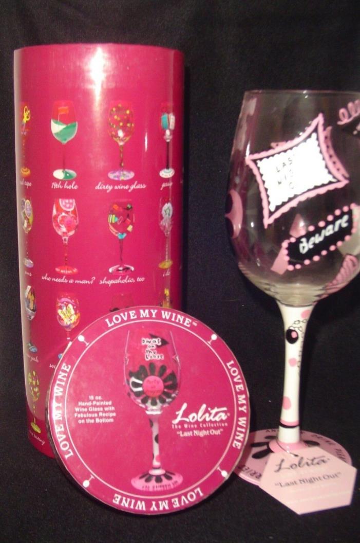 Last Night Out Lolita Wine Glass w Tag Original Box Bachelorette Bridal Shower