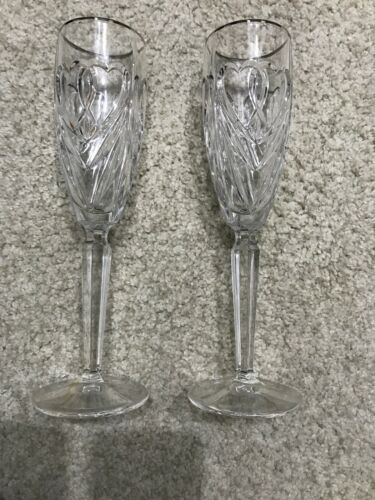 Marquis By Waterford Romance Flute Pair Crystal w Platinum Rim, Wedding Champage
