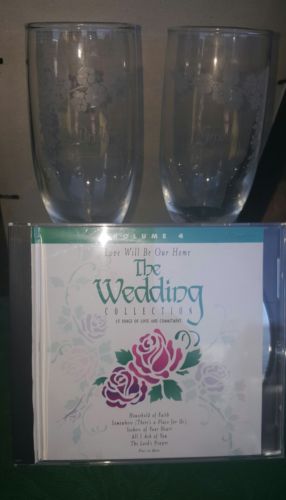 Wedding Bride & Groom Toasting Glass Clear Champagne Glasses 8'' / Wedding CD