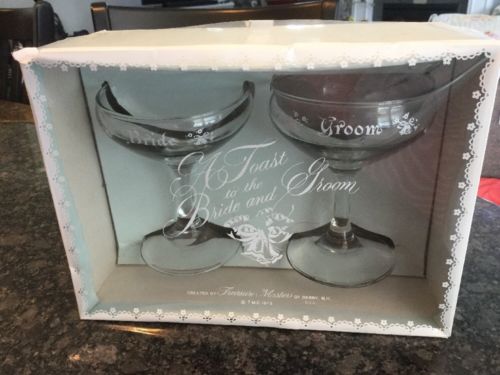 Vintage Toast to the Bride and Groom Glasses by Treasure Masters of Derry 1973