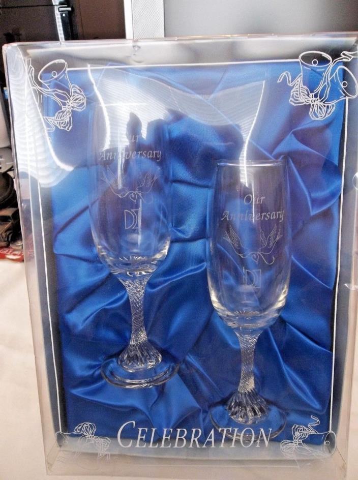 Carnival Cruise Celebration Flutes Glasses  Wedding Anniversary Set
