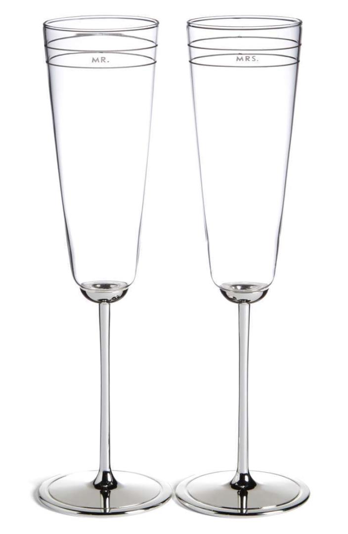 kate spade new york Darling Point ~ Set of 2 Toasting Flutes ~ Mr. Mrs. ~ NIB