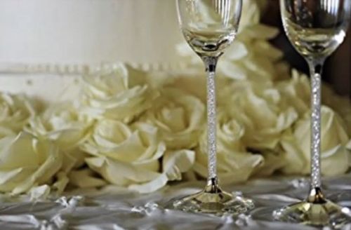 Swarovski Crystal Champagne Flutes Glasses Crystal Filled Set of 2