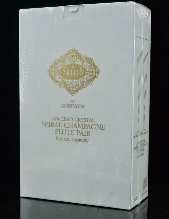 NEW Shannon by Godinger Spiral Champagne Flute Pair #2376 24% Lead Crystal 6.5oz
