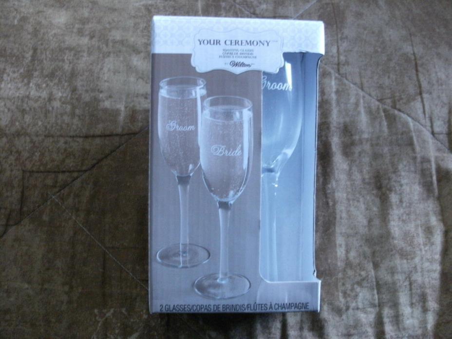 Wedding Champagne Glasses Flutes Bride & Groom, by Wilton