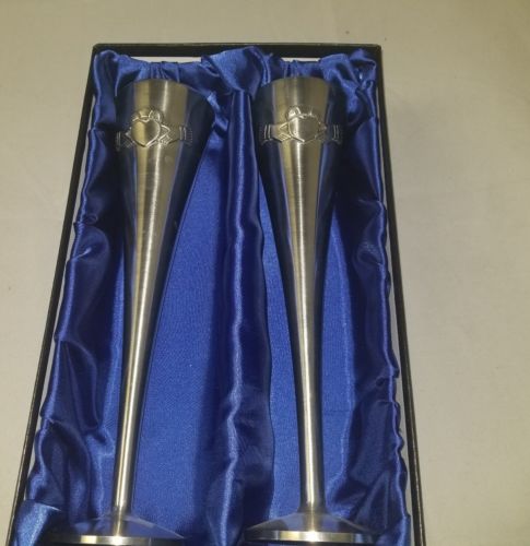 Claddagh Wedding Champagne Flutes Mullingar Pewter Made in Ireland