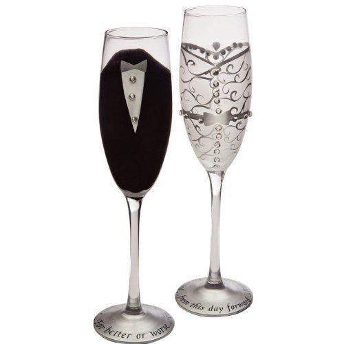 Cypress Home Hand-Painted 8 oz. Bride and Groom Wedding Champagne Toasting READ