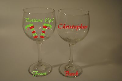 Bottoms Up! Elf legs boots Christmas Wine Glass Name Date Custom (Free) xmas