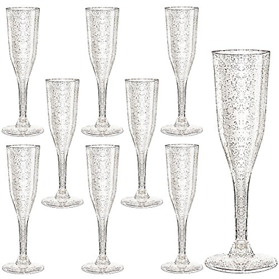 Plastic Champagne Flutes 105 Piece, 5 Oz Plastic Champagne Glasses Silver Clear