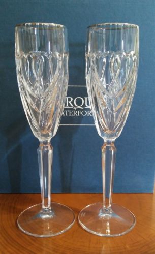 Marquis By Waterford Romance Flute Pair Crystal w Platinum Rim, Wedding Champage
