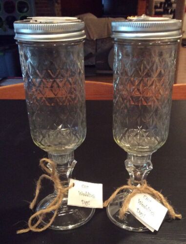 Bride &Groom Hillbilly Redneck Wedding glass Set Made From mason Jars