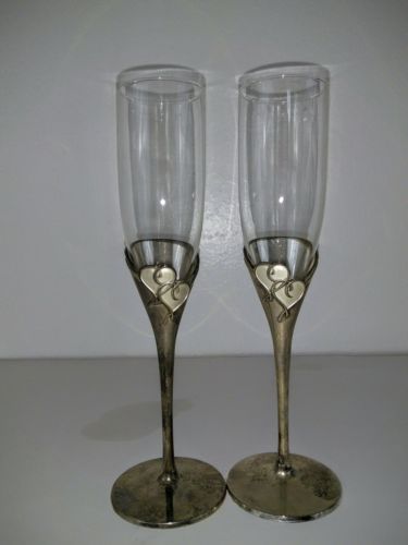 Lenox Toasting Champagne Glasses Double Heart Flute Set Wedding Bride Groom