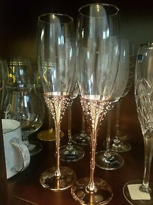 Glass, Rose Gold Galaxy Rose Gold Flutes Pair 10.5 Inches H BRAND NEW