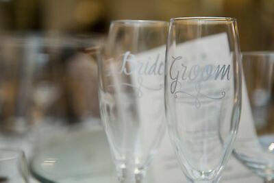 Bride & Groom Silver Champagne Flutes - Elegant Wedding Toast Glass... BRAND NEW