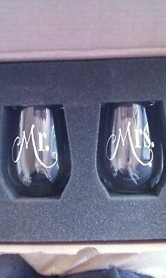 Mr. & Mrs. Wine Glass Set With Gift Box - Rich Silver Lettering on ... BRAND NEW