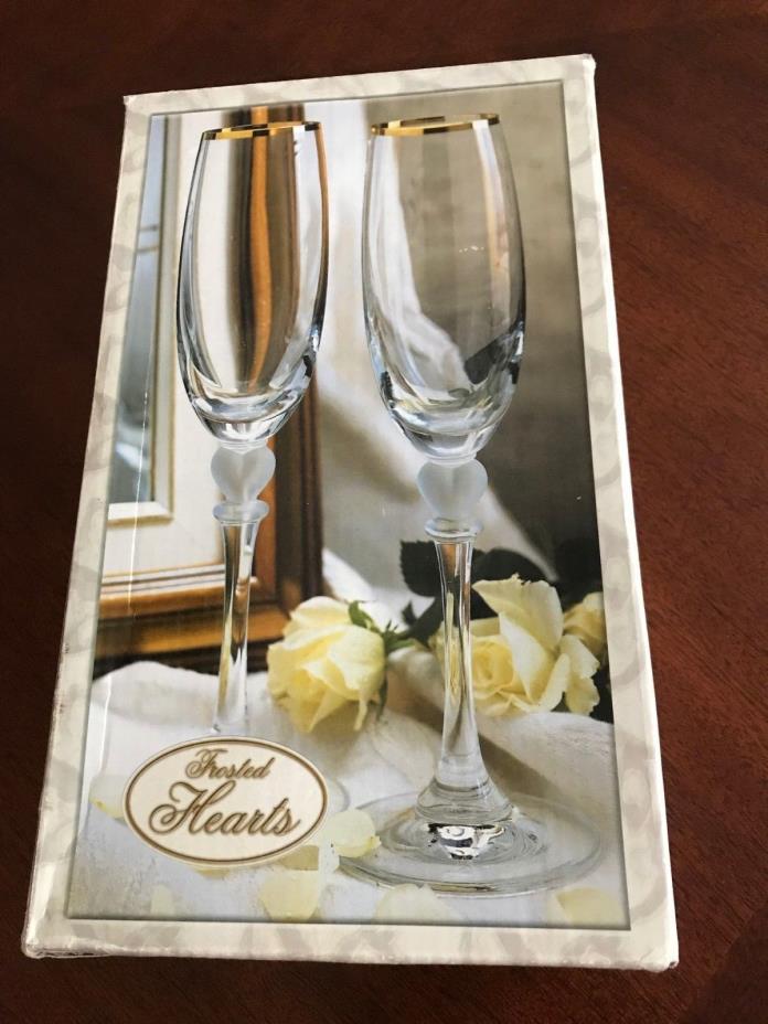 Flutes, Champagne, Frosted Heart design, Boxed Set of Two