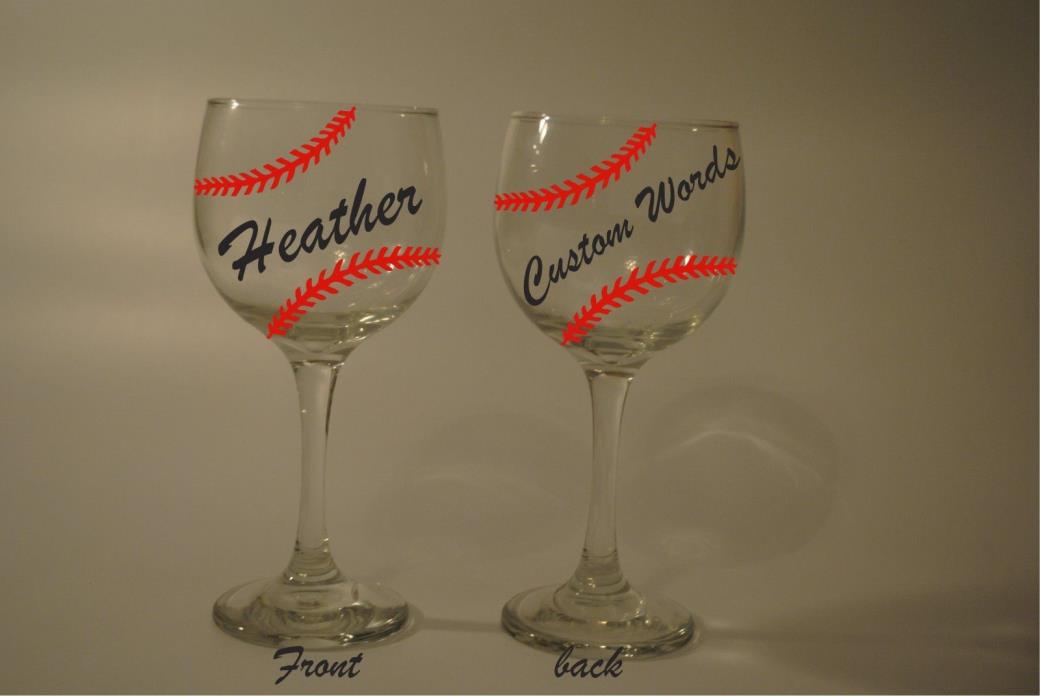 baseball, softball, ball game Wine Glass custom name