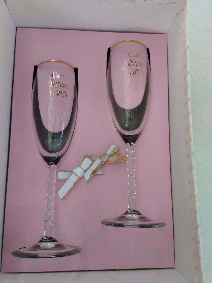 Jamie Lynn Wedding Toast Flutes, etched Bride and Groom