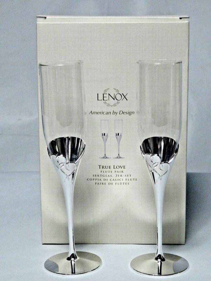 Lenox Wedding Toasting True Love Silver plated Flute Pair Wine Champagne Glasses