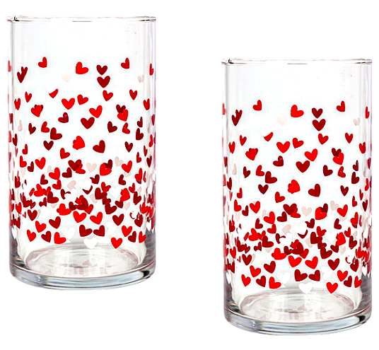 Set 2 Glasses Flower Vase Wedding Holiday Anniversary Drinking Roses Hearts Pair