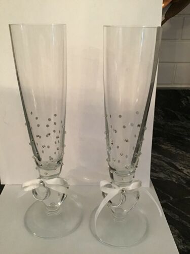 Pair Of Crystal Embellished Wedding Toasting Glasses