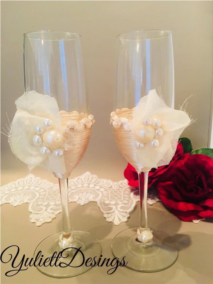 Wedding Glasses Champagne Set Flutes Handmade Decoration