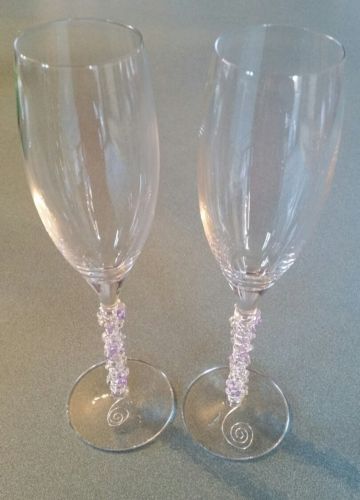 Champagne Flutes with crystal wrapped stems