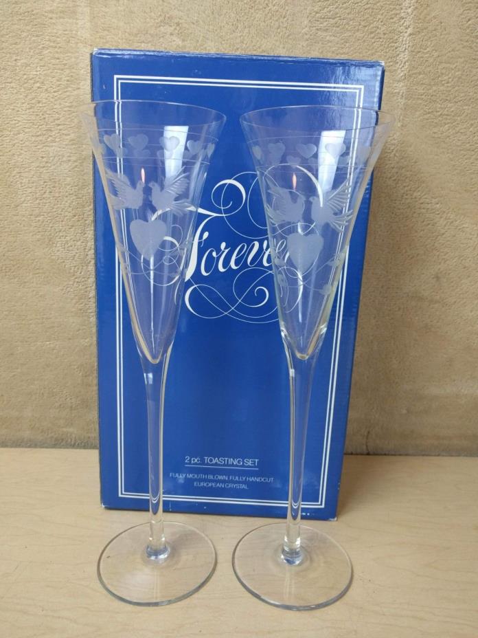 Forever~Toasting Glasses~Pair~In box~Flutes~European Crystal~