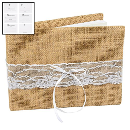 Wedding Guest Book Burlap Lace Rustic Hardcover Vintage Shabby Chic Decora BROWN