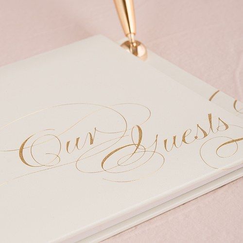 Pure Elegance Gold White Wedding Party Guest Book with Pen Set Q17811