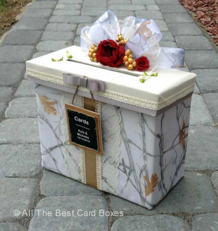 Camo Wedding Card Box,mossy oak,Holds 80 cards,All The Best Card Boxes,white