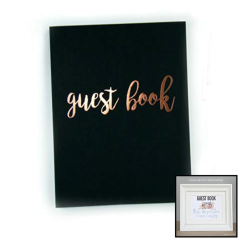 Modern Photo Guest Book Softcover Flat Lay Cardstock S BLACK ROSE GOLD 8.5