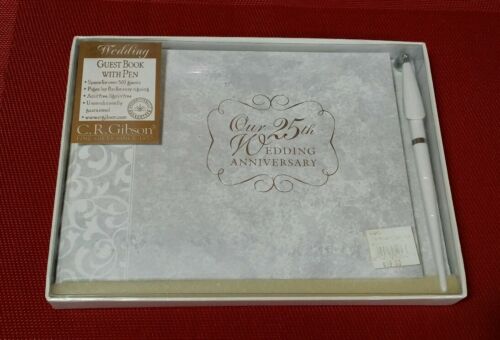 C.R. Gibson Guest Book With Pen Our 25th Wedding Silver Anniversary CR NIB