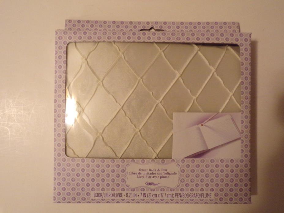 Wilton Guest Book & Pen ivory satin 8 1/4