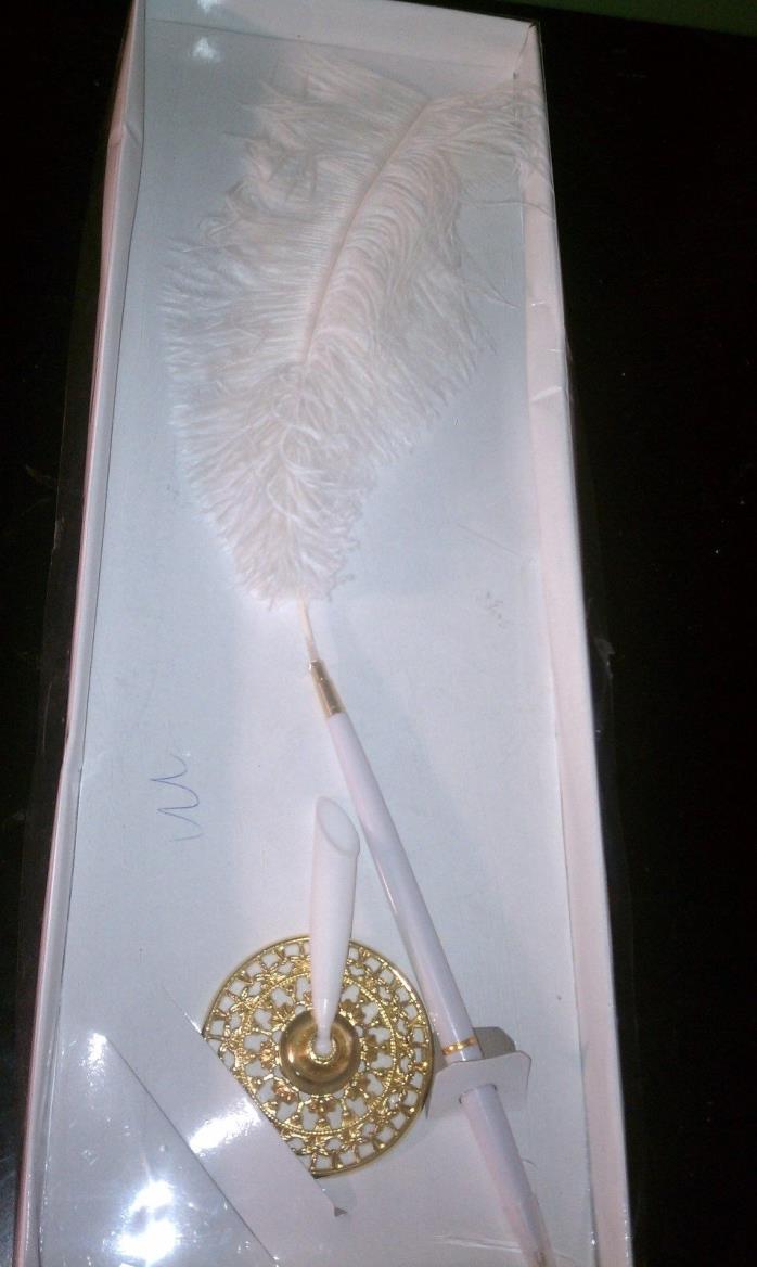 Ostrich Feather Plume Pen and Holder Set