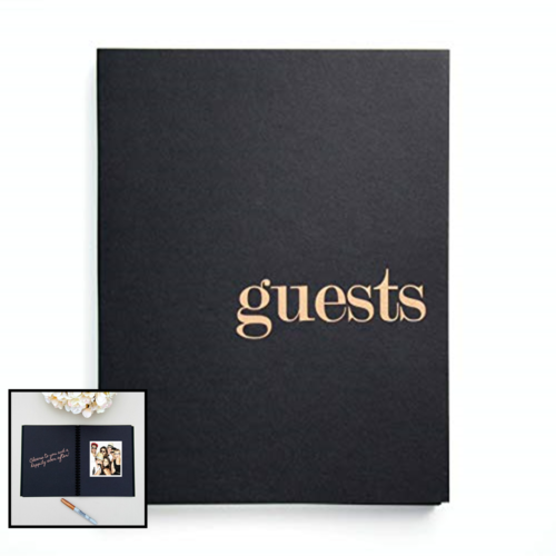 Photo Guest Book For Wedding 8.5X7 BLACK Pages Guestbook P GOLD 8.5