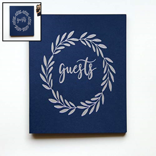 Modern Wedding Guest Book For Polaroid Pictures Alternati NAVY SILVER 8.5