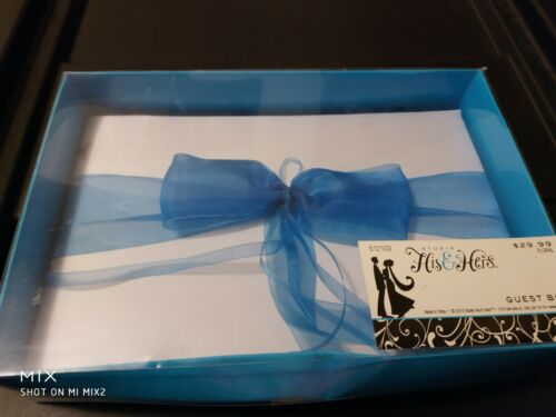 His & Hers studio WEDDING GUEST BOOK WHITE-BLUE RIBBON