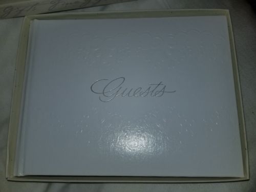 NIB NEW C. R. Gibson White Trousseau Guest Book, Vintage, Foil Stamped, Silver