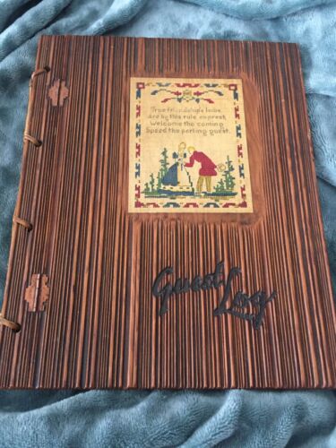 Vintage Wood Guest Book Log Wooden Cover Log Book Use for Rustic Wedding Decor