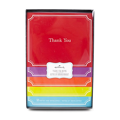 Hallmark Thank You Cards, Assorted Solid Colors Pack of 50 Note Cards with Blank