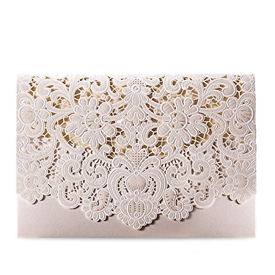 Doris Home 50pcs Ivory Horizontal Laser Cut Wedding Invitation Cards Kit Wiith