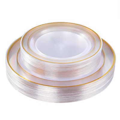 Gold Plastic Plates 60 Pieces, Disposable Wedding Plates, Crystal Plastic Party