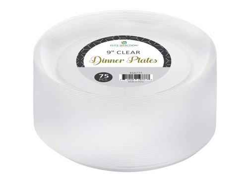 Elite Selection 9 Inch Dinner Disposable Clear Hard Plastic Party Plates 75